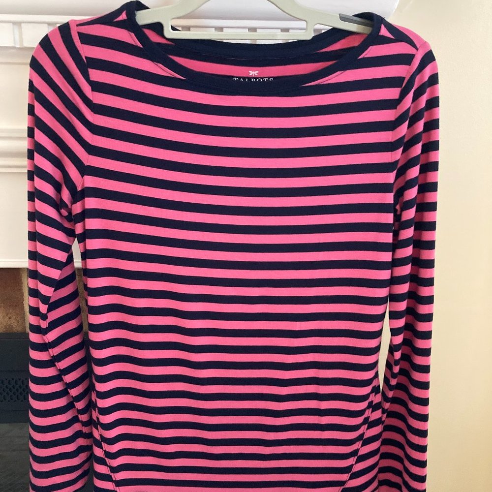 Talbots XS hot pink/navy stripe T